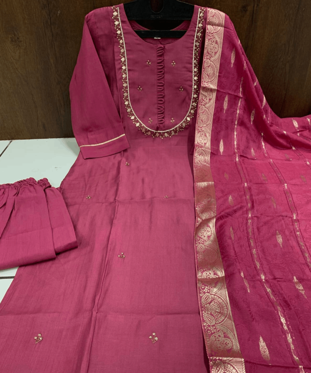 Elegant Silk Kurta Set with Banarasi Dupatta