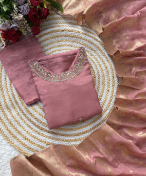 ANOLA Mauve Dola Silk Kurti Set with Banarasi Dupatta & Handwork Detailing-3
