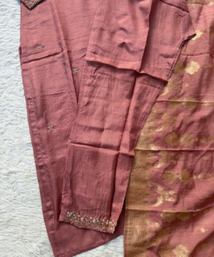 ANOLA Mauve Dola Silk Kurti Set with Banarasi Dupatta & Handwork Detailing-7