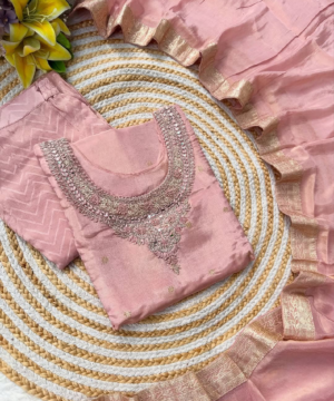 Irya Handcrafted Tissue Silk Kurta Set with Banarasi Dupatta – Rose Gold Elegance-2