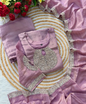 SHINE Shimmer Tissue Kurta Set with Handwork & Scallop Organza Dupatta