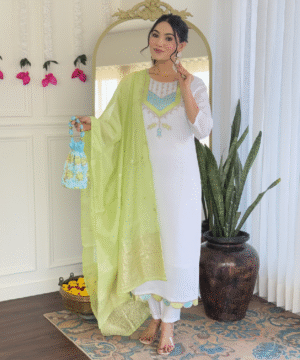 SHIVANGI Pure Viscose Chanderi Suit Set with Embroidery & Heavy Jacquard Dupatta-2
