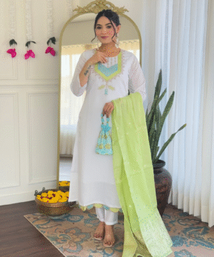 SHIVANGI Pure Viscose Chanderi Suit Set with Embroidery & Heavy Jacquard Dupatta