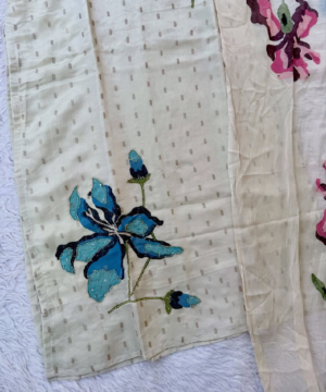 SUZEN Tissue Silk Handprinted Floral Kurta Set with Dual-Tone Chiffon Dupatta-12