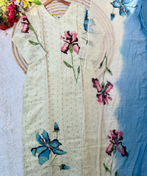 SUZEN Tissue Silk Handprinted Floral Kurta Set with Dual-Tone Chiffon Dupatta-8