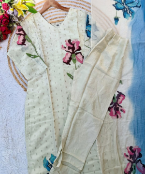 SUZEN Tissue Silk Handprinted Floral Kurta Set with Dual-Tone Chiffon Dupatta-9