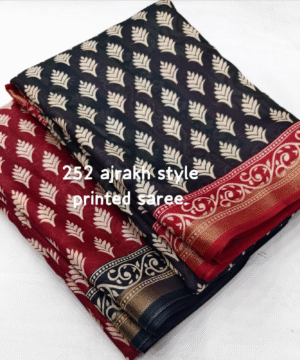 Ajrakh Style Soft Cotton Crape Saree with Zari Pattu Border & Running Blouse-5
