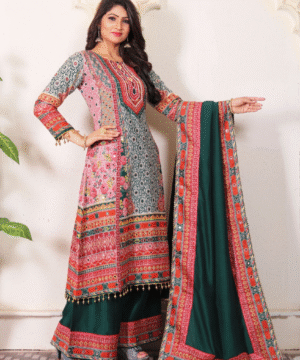 Arya Nurani Pakistani Plazzo Suit Set – Heavy Cotton Muslin with Real Mirror Work & Dupatta