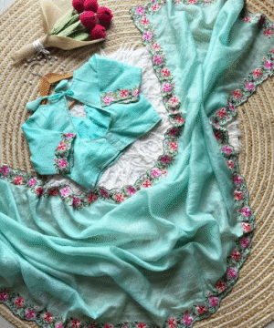 Candy Crush Tissue Silk Saree with Two-Tone Zari & Embroidered Viscose Blouse-13