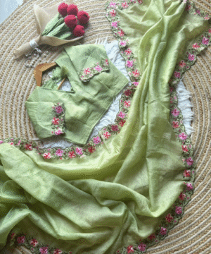 Candy Crush Tissue Silk Saree with Two-Tone Zari & Embroidered Viscose Blouse-3