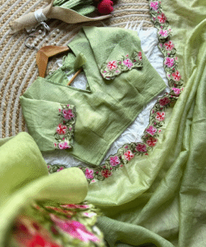 Candy Crush Tissue Silk Saree with Two-Tone Zari & Embroidered Viscose Blouse