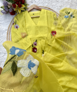 Cheerful Yellow Mul Chanderi Anarkali Kurta Set with Handwork & Silk Bottom-2
