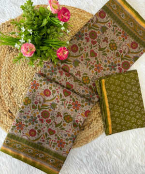 Elegant Kalamkari Mulmul Cotton Saree with Unstitched Blouse – 5.4m