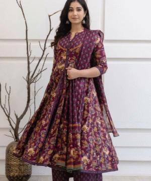 Elegant Printed Cotton Anarkali Kurta Set with Katha & Sequin Work – Pant & Dupatta Included-13