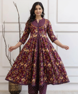 Elegant Printed Cotton Anarkali Kurta Set with Katha & Sequin Work – Pant & Dupatta Included-15