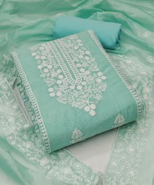 Elegant Printed Cotton Anarkali Kurta Set with Katha & Sequin Work – Pant & Dupatta Included