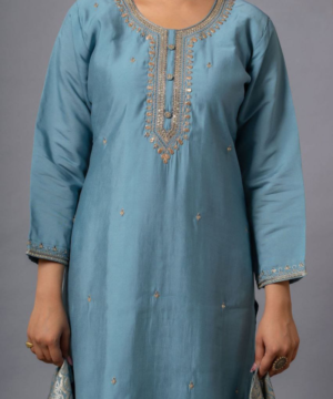 Elegant Purple Chinon Viscose Kurta Set with Embroidered Organza Dupatta