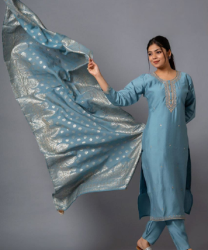 Elegant Purple Chinon Viscose Kurta Set with Embroidered Organza Dupatta-6