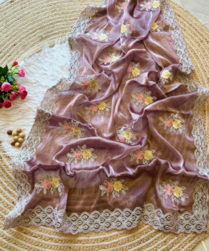 Exclusive Jimmy Choo Chiffon Silk Saree with Multi-Sequence Embroidery Work-13