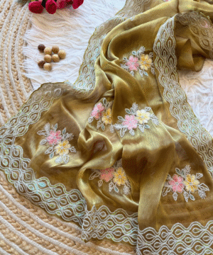 Exclusive Jimmy Choo Chiffon Silk Saree with Multi-Sequence Embroidery Work-14