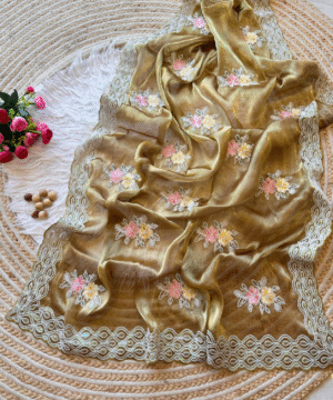 Exclusive Jimmy Choo Chiffon Silk Saree with Multi-Sequence Embroidery Work-3