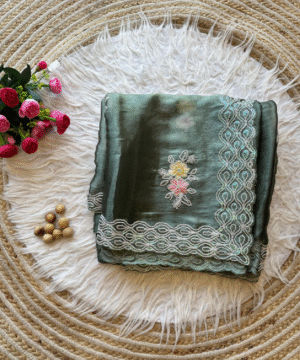 Exclusive Jimmy Choo Chiffon Silk Saree with Multi-Sequence Embroidery Work