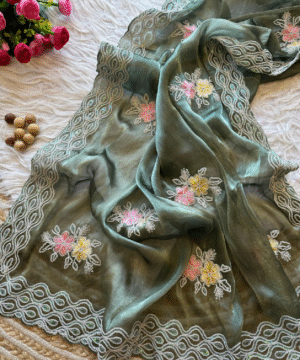 Exclusive Jimmy Choo Chiffon Silk Saree with Multi-Sequence Embroidery Work-4