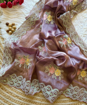 Exclusive Jimmy Choo Chiffon Silk Saree with Multi-Sequence Embroidery Work-9