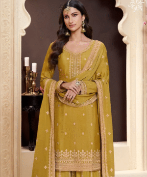 Heavy Thread Embroidered Chinon Sharara Suit Set with Matching Dupatta-3