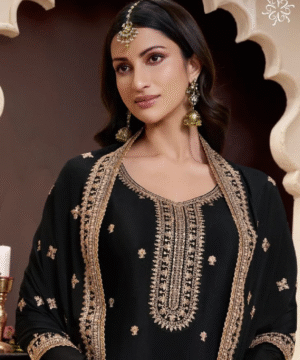 Heavy Thread Embroidered Chinon Sharara Suit Set with Matching Dupatta