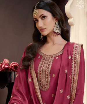 Heavy Thread Embroidered Chinon Sharara Suit Set with Matching Dupatta-5