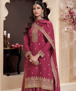Heavy Thread Embroidered Chinon Sharara Suit Set with Matching Dupatta-6