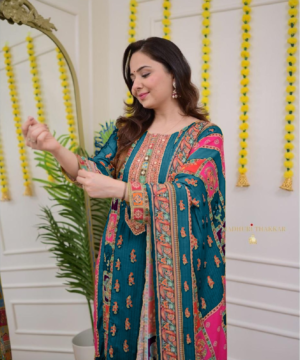 Ivory Pakistani Maslin Suit with Digital Print, Sequin Embroidery & Lace Detailing-10