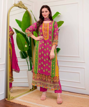 Ivory Pakistani Maslin Suit with Digital Print, Sequin Embroidery & Lace Detailing-3