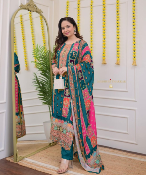 Ivory Pakistani Maslin Suit with Digital Print, Sequin Embroidery & Lace Detailing-8