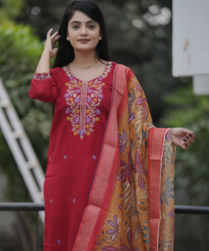 Luxury Vichitra Silk Suit Set with Chanderi Silk Dupatta & Mirror Work-2