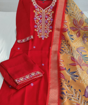 Luxury Vichitra Silk Suit Set with Chanderi Silk Dupatta & Mirror Work-3