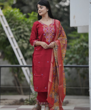 Luxury Vichitra Silk Suit Set with Chanderi Silk Dupatta & Mirror Work