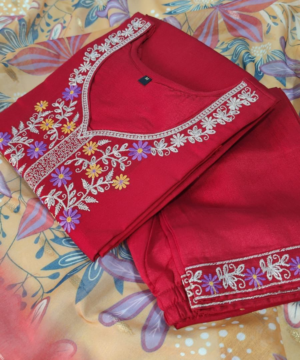 Luxury Vichitra Silk Suit Set with Chanderi Silk Dupatta & Mirror Work-4