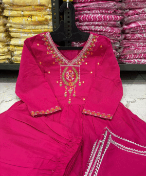 Mulmul Cotton 60.60 Embroidered Sharara Set with Gota Work Dupatta-20