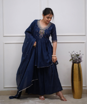 Mulmul Cotton 60.60 Embroidered Sharara Set with Gota Work Dupatta