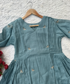 Premium Mul Chanderi Anarkali Kurta Set with All-Over Handwork & Silk Bottom
