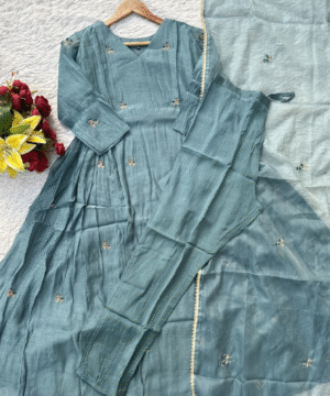 Premium Mul Chanderi Anarkali Kurta Set with All-Over Handwork & Silk Bottom-5
