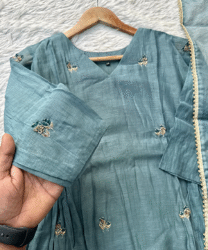 Premium Mul Chanderi Anarkali Kurta Set with All-Over Handwork & Silk Bottom-7