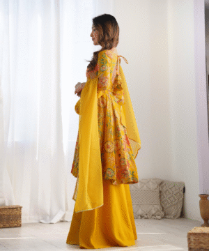 Pure Romansilk Chanderi Discharge Print Kediya Kurta Set with Dupatta & Palazzo-10