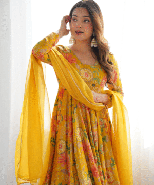 Pure Romansilk Chanderi Discharge Print Kediya Kurta Set with Dupatta & Palazzo-2
