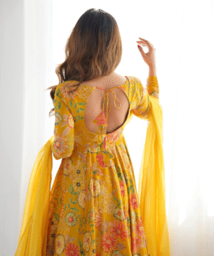 Pure Romansilk Chanderi Discharge Print Kediya Kurta Set with Dupatta & Palazzo-3