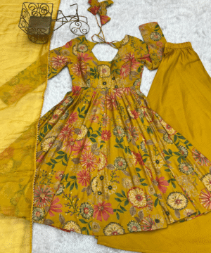 Pure Romansilk Chanderi Discharge Print Kediya Kurta Set with Dupatta & Palazzo-7