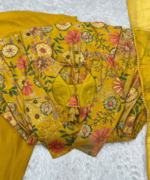 Pure Romansilk Chanderi Discharge Print Kediya Kurta Set with Dupatta & Palazzo-8
