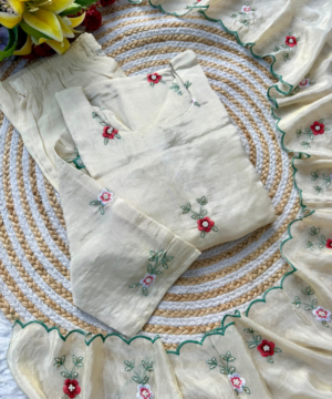 “Sophia” Tissue Silk Kurta Set with Pearl & Resham Handwork and Dupatta-2